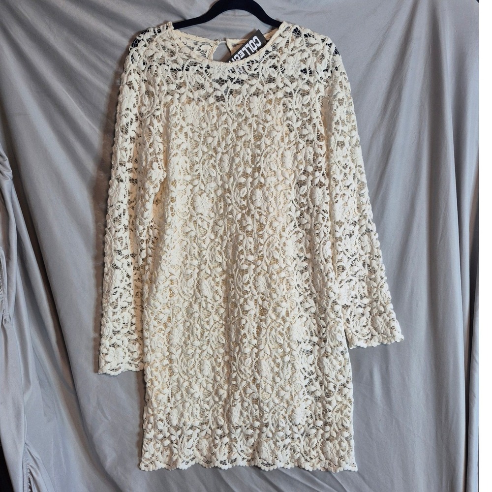Future Collective Dress - Cream Lace Floral Long Sleeve Mini - Women's